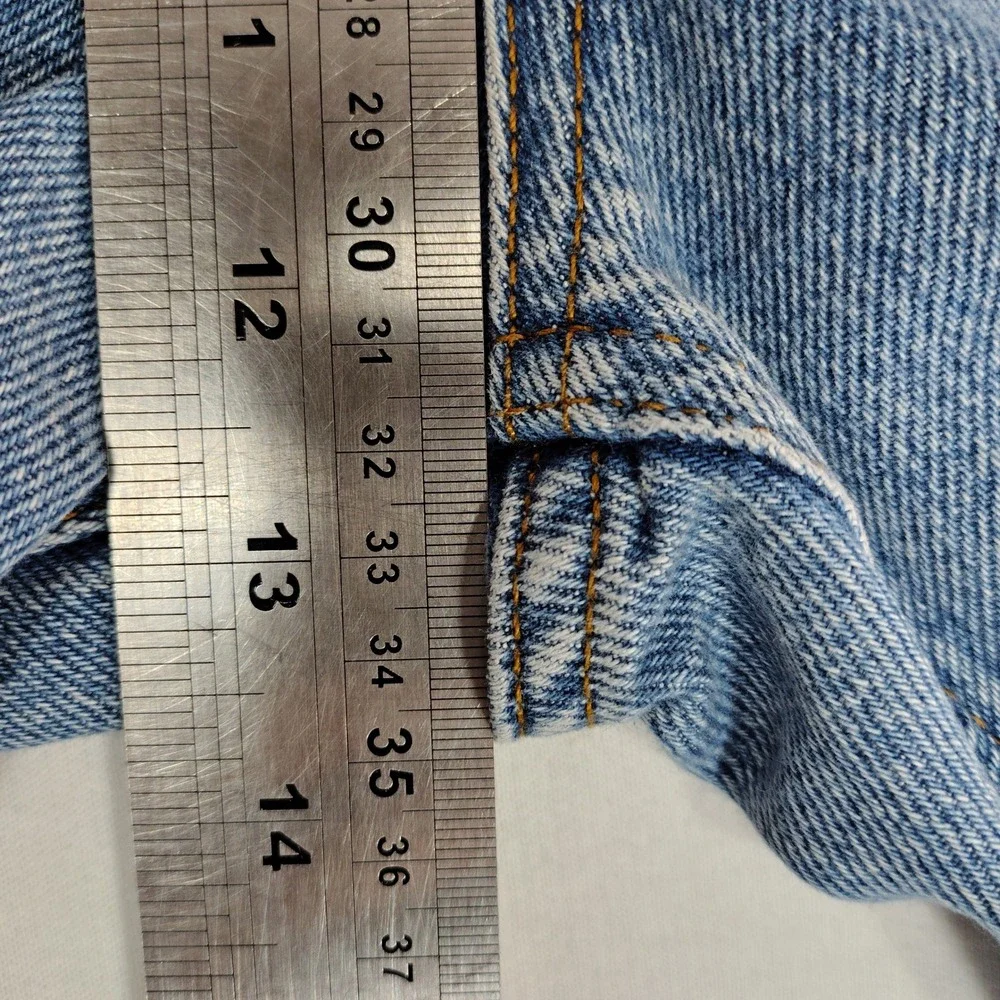 Zara The 90s Full Length Distressed Wide Leg Jeans Light Wash Blue Size 8 - Picture 7 of 8